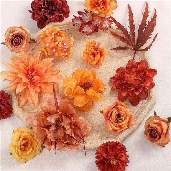 25pcs Artificial Real Looking Red Silk Flowers Combo with Stems (Orange) - Picture 3 of 6